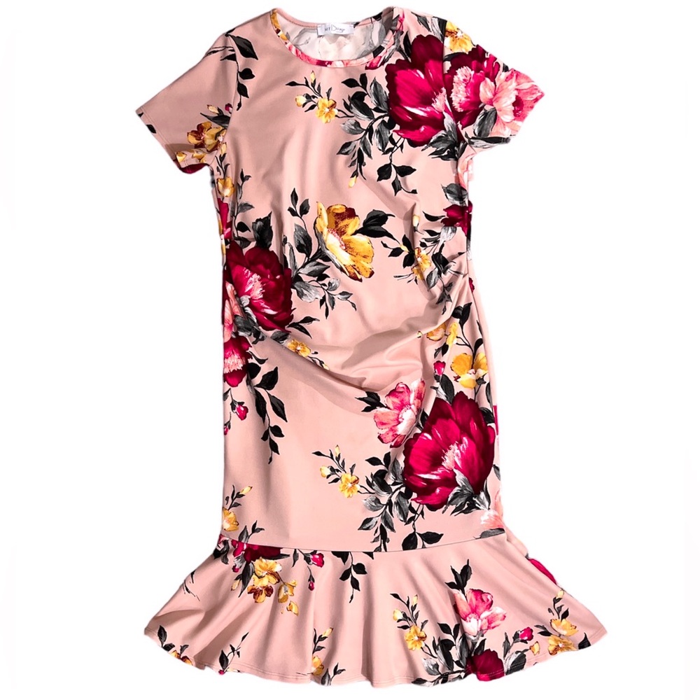 My Bump Large Pink Floral Mermaid Bodycon Maternity Dress & Shapewear Set